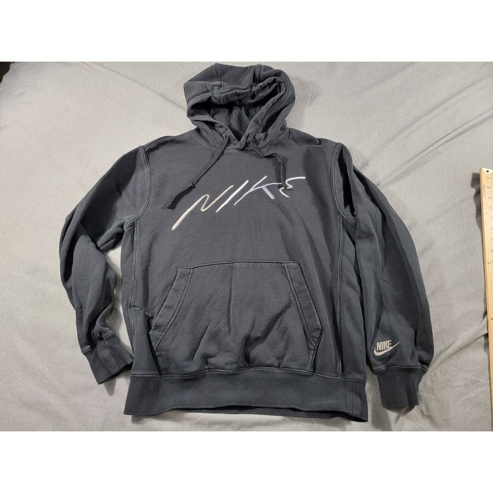 Nike Club Black Fleece Hoodie Spellout Men's Small, Thrashed, distressed, Skater